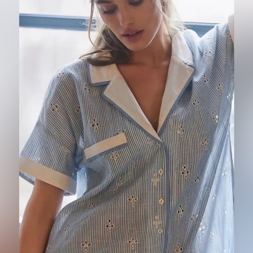 Anthropologie Cezzane striped eyelet sleep-shirt XS